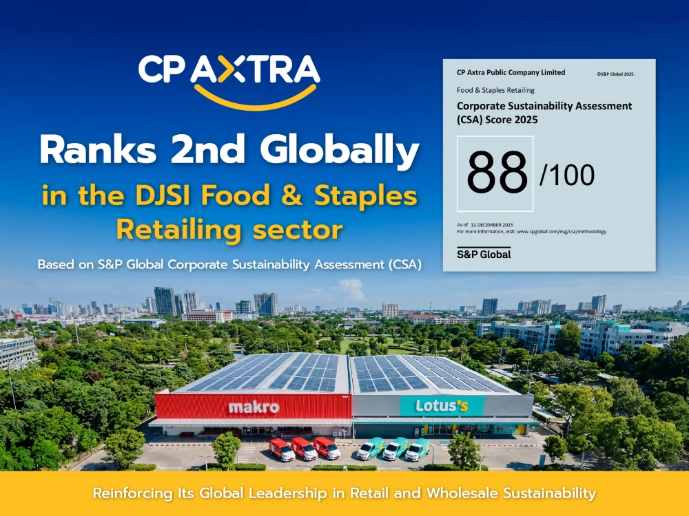 CP AXTRA Achieves 88/100 DJSI Sustainability Score Ranks 2nd Globally in the Food & Staples Retailing Sector, Reinforcing Its Global Leadership in Retail and Wholesale Sustainability