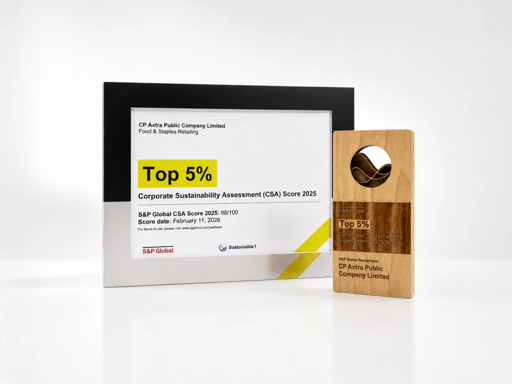 CP AXTRA Ranks 2nd in the World, Enters Top 5% in S&P Global CSA Assessment Scores rise for the 4th consecutive year, reflecting internationally recognized ESG performance
